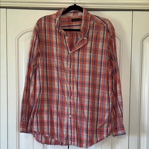 Men's Southern Marsh Casual Plaid Button-Down Shirt — Peach and Blue